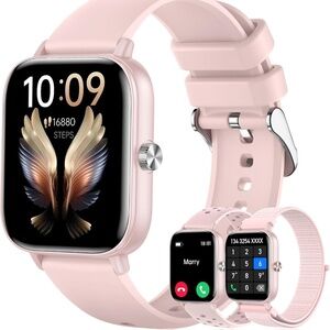 PINK Smart Watch 1.83" HD w 3 Wrist Bands Compatible Android iPhone Phones